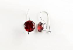 Red cz 925 Silver Dangle Earrings, RED Solitaire Stone Earrings, 6ct Lab Diamonds simulant (CZ), Birthday gift, Sterling Silver Jewelry. von KRAMIKE