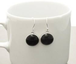 Round Onyx Earrings, Black Stone Earrings, Black Onyx Earrings, Minimalist Earrings, Everyday Earrings, 925 Silver Jewelry, Silver Gift von KRAMIKE