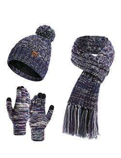 KRIPINC Mütze, Schal & Handschuh-Sets für Herren Damen Junge Mädchen, Warm Winter Drei in Einem Mütze Schal Handschuhe Set, Weihnachtsgeschenke für Familie und Freunde (Stil-C, Lila) von KRIPINC