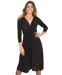 2705-BLK-10: 3/4 Arm Knoten Ausschnitt Midi Kleid (Schwarz, Gr.38 EU/Herstellergröße-10) von KRISP