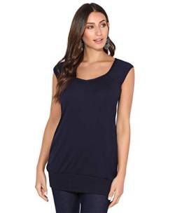 Damen Sommer T-Shirt Kurzarmshirt V-Ausschnitt Bluse Tunika Oberteil Top, Marineblau, 42, 7604-NVY-14 von KRISP