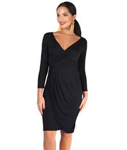 KRISP® Women Wrap Front Dress V Neck Pleated Cross Over, Schwarz (6174), EU 36 / UK 8 von KRISP