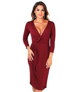 KRISP® Women Wrap Front Dress V Neck Pleated Cross Over, Weinrot (6174), EU 36 / UK 8 von KRISP