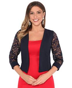 KRISP Damen Festliche Bolero Spitzenjacke Bolerojacken Für Kleider Spitze Hochzeit Jacke, Marineblau, 44, 5159-NVY-16 von KRISP