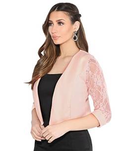 KRISP Damen Festliche Bolero Spitzenjacke Bolerojacken Für Kleider Spitze Hochzeit Jacke, Rosa, 40, 5159-PNK-12 von KRISP