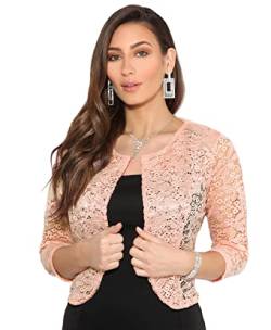 KRISP Damen Festliche Bolerojacke Spitzenjacke Bolero Strickjacke Hochzeit Damenjacke, Rosa, 38, 3918-PNK-10 von KRISP