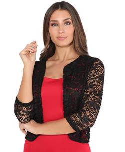 KRISP Damen Festliche Bolerojacke Spitzenjacke Bolero Strickjacke Hochzeit Damenjacke, Schwarz, 38, 3918-BLK-10 von KRISP