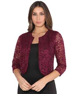 KRISP Damen Festliche Bolerojacke Spitzenjacke Bolero Strickjacke Hochzeit Damenjacke, Weinrot, 38, 3918-WIN-10 von KRISP