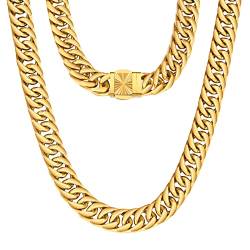 KRKC&CO 14mm Herren Panzerkette, breite dicke klassische kubanische Halskette aus Edelstahl, 18K vergoldete Cuban Link Chains, Hip-Hop Halsschmuck Weihnachten Geschenk für Männer Jung [Länge 50,8cm] von KRKC & CO keep real keep champion