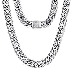 KRKC&CO 14mm Herren Panzerkette, breite dicke klassische kubanische Halskette aus Edelstahl mit Beschichtung, Cuban Link Chain, Hiphop Halsschmuck Weihnachten Geschenk für Männer Jung [Länge 50,8cm] von KRKC & CO keep real keep champion