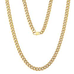 KRKC&CO 6mm Cuban Link Chain Edelstahl, 18K Gold beschichtet Panzerkette für Herren, Edelstahl Panzerkette Herren Goldketten Cuban Chains, Hip Hop Kette für Männer Jungen, Länge 66cm von KRKC & CO keep real keep champion