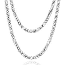 KRKC&CO 7mm Kette Männer, Panzerkette Herren Edelstahl, Silbrig Cuban Link Chains Silberkette Halskette, Geburtstag Weihnachten Geschenke für Männer Jungs, [Länge 50,8cm] von KRKC & CO keep real keep champion