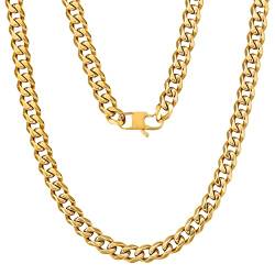 KRKC&CO 9mm Edelstahl Cuban Link Chain, 18K Gold beschichtet Panzerkette für Herren, Herren Panzerkette Edelstahl Goldketten Cuban Chains, Hip Hop Kette für Männer Jungen, Länge 55,9cm von KRKC & CO keep real keep champion