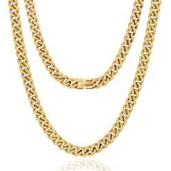 KRKC&CO 9mm Kette Männer, Panzerkette Herren Edelstahl, 18K Gold Vergoldet Cuban Link Chains Goldkette Halskette, Geburtstag Weihnachten Geschenke für Männer Jungs, [Länge 55,9cm] von KRKC & CO keep real keep champion