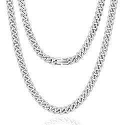 KRKC&CO 9mm Kette Männer, Panzerkette Herren Edelstahl, Silbrig Cuban Link Chains Silberkette Halskette, Geburtstag Weihnachten Geschenke für Männer Jungs, [Länge 61cm] von KRKC & CO keep real keep champion