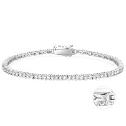 KRKC&CO Tennisarmband Silber 925 für Damen, 2mm Tennis Armband Weißgold beschichtet, Zirkonia Kristall Armband Iced Out, Geburtstag Geschenk für Frauen Mädchen [Größe 16,5cm] von KRKC & CO keep real keep champion