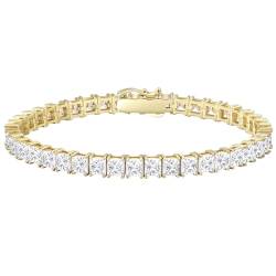 KRKC&CO Tennisarmband Silber 925 für Damen, 4mm Tennis Armband Prinzessschliff 14K Gold beschichtet, Zirkonia Kristall Armband Iced Out, Geburtstag Geschenk für Frauen Mädchen [Größe 16,5cm] von KRKC & CO keep real keep champion