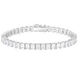 KRKC&CO Tennisarmband Silber 925 für Damen, 4mm Tennis Armband Prinzessschliff Weißgold beschichtet, Zirkonia Kristall Armband Iced Out, Geburtstag Geschenk für Frauen Mädchen [Größe 17,8cm] von KRKC & CO keep real keep champion