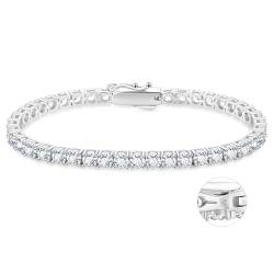 KRKC&CO Tennisarmband Silber 925 für Damen, 4mm Tennis Armband Weißgold beschichtet, Zirkonia Kristall Armband Iced Out, Geburtstag Geschenk für Frauen Mädchen [Größe 16,5cm] von KRKC & CO keep real keep champion