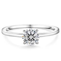 KRKC&CO Verlobungsring Damen Moissanite, 0,5 Karat Diamantring Solitärring, Ring Silber 925 Weißgold, VVS1 D Farbe, Verlobung Verlöbnis Hochzeit Jubiläum Geburtstag Geschenk für Frauen, 52 (16,5) von KRKC & CO keep real keep champion