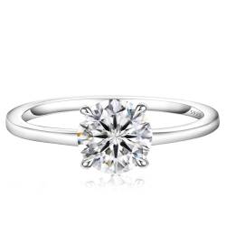 KRKC&CO Verlobungsring Damen Moissanite, 1 Karat Diamantring Solitärring, VVS1 D Farbe, 925 Silber Weißgold, Verlobung Verlöbnis Hochzeit Jubiläum Geburtstag Geschenk für Frauen, 49 (15,6) von KRKC & CO keep real keep champion