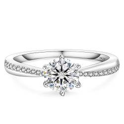 KRKC&CO Verlobungsring Damen Moissanite Ringe, 1 Karat Diamant Solitärring, VVS1 D Farbe, 925 Silber Weißgold Trauring Eheringe, Verlobung Verlöbnis Hochzeit Jubiläum Geschenk für Frauen, 53 (16,9) von KRKC & CO keep real keep champion