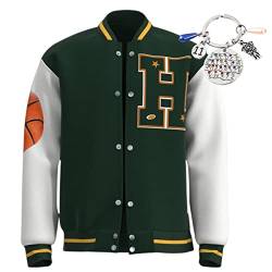 KROITY Grüne Baseballjacke und Schlüsselanhänger Set H Gedruckt Varsity Jacke Sweatshirt Trainingsanzug Cosplay Halloween Kostüme, grün, L von KROITY