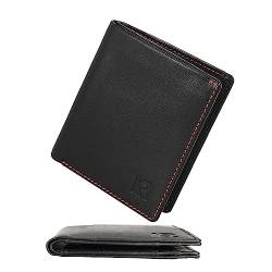 KRONIFY Leder Geldbörse Herren Slim Wallet Männer Portemonnaie, Leder Kreditkartenetui RFID Schutz, Mini Portmonee Herren, Echtleder Geldbeutel mit 8 Kartenfächer, Geschenk Box, Nappa Schwarz/Rot von KRONIFY