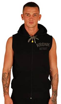 Kronk Ärmelloser Kapuzenpullover mit Detroit-Applikation, Reißverschluss durch normale Passform Gr. L, Schwarz von KRONK