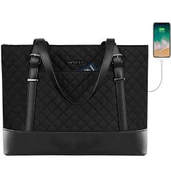 KROSER Laptop Damen Handtasche Schwarz Elegant Laptop Tasche 15,6 Zoll Große Leichte Tote Bag für Business/Schule/Reisen-MEHRWEG von KROSER