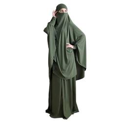 KRUIHAN Frauen Kaftan Jilbab Abaya,Langarm Burka Full Cover,Zweiteiliges Set Islamische Robe mit Kapuze Hijab für Frauen,Lose Frauen Muslim Gebetskleid Khimar Abaya Anzug,Armee Grün von KRUIHAN