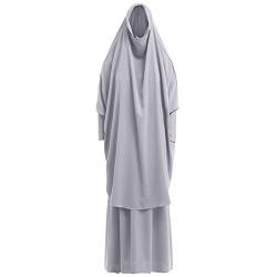 KRUIHAN Frauen Kaftan Jilbab Abaya,Langarm Burka Full Cover,Zweiteiliges Set Islamische Robe mit Kapuze Hijab für Frauen,Lose Frauen Muslim Gebetskleid Khimar Abaya Anzug,Grau von KRUIHAN