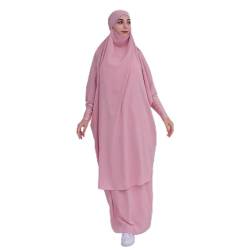 KRUIHAN Frauen Kaftan Jilbab Abaya,Langarm Burka Full Cover,Zweiteiliges Set Islamische Robe mit Kapuze Hijab für Frauen,Lose Frauen Muslim Gebetskleid Khimar Abaya Anzug,Rosa von KRUIHAN