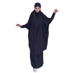 KRUIHAN Frauen Kaftan Jilbab Abaya,Langarm Burka Full Cover,Zweiteiliges Set Islamische Robe mit Kapuze Hijab für Frauen,Lose Frauen Muslim Gebetskleid Khimar Abaya Anzug,Schwarz von KRUIHAN