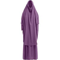 KRUIHAN Frauen Kaftan Jilbab Abaya,Langarm Burka Full Cover,Zweiteiliges Set Islamische Robe mit Kapuze Hijab für Frauen,Lose Frauen Muslim Gebetskleid Khimar Abaya Anzug,Violett von KRUIHAN