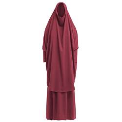 KRUIHAN Frauen Kaftan Jilbab Abaya,Langarm Burka Full Cover,Zweiteiliges Set Islamische Robe mit Kapuze Hijab für Frauen,Lose Frauen Muslim Gebetskleid Khimar Abaya Anzug,Weinrot von KRUIHAN