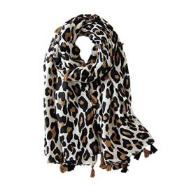 KRUIHAN Frauen Weichen Langen Hals Schal - Damenmode Leopard Tiermuster Cape,Abendgesellschaft Stilvolle Accessoires mit Quaste(Stil B-Beige) von KRUIHAN