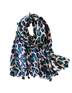 KRUIHAN Frauen Weichen Langen Hals Schal - Damenmode Leopard Tiermuster Cape,Abendgesellschaft Stilvolle Accessoires mit Quaste(Stil B-Blau) von KRUIHAN