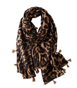 KRUIHAN Frauen Weichen Langen Hals Schal - Damenmode Leopard Tiermuster Cape,Abendgesellschaft Stilvolle Accessoires mit Quaste(Stil B-Braun) von KRUIHAN