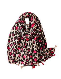 KRUIHAN Frauen Weichen Langen Hals Schal - Damenmode Leopard Tiermuster Cape,Abendgesellschaft Stilvolle Accessoires mit Quaste(Stil B-Rosenrot) von KRUIHAN