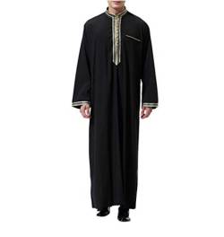 KRUIHAN Islamische Gebetskleidung für Männer-Muslimische Kleider Herren O-Ausschnitt Lange Ärmel Dubai Robe Islamische Kostüm (Schwarz,L) von KRUIHAN