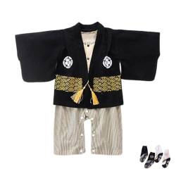 KRUIHAN Japanischer Stil Baby Kimono Bodysuit Baby Jungen Kleidung Baby Strampler Bedrucken Baby Schlafanzug Baby Sachen,Schwarz,Wird Mit Zwei Paar Socken Geliefert,70(9-12 Meses) von KRUIHAN