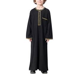 KRUIHAN Jungen Jubba Thobe,Langarm Kinder Abaya Kaftan,Arabische Robe mit Reißverschluss für Jungen,Muslimische Abaya Gebetskleidung für Kinder Jungen,Schwarz,150(11-12Y) von KRUIHAN