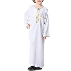 KRUIHAN Jungen Jubba Thobe,Langarm Kinder Abaya Kaftan,Arabische Robe mit Reißverschluss für Jungen,Muslimische Abaya Gebetskleidung für Kinder Jungen,Weiß,120(5-6Y) von KRUIHAN