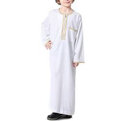 KRUIHAN Jungen Jubba Thobe,Langarm Kinder Abaya Kaftan,Arabische Robe mit Reißverschluss für Jungen,Muslimische Abaya Gebetskleidung für Kinder Jungen,Weiß,130(7-8Y) von KRUIHAN