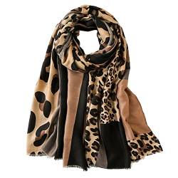 KRUIHAN Leopardenmuster Damen Schal Winterschal - Pashmina Seidenschal,Umhangtuch Weich,Elegant Lange Hochzeit Party Zubehör,Geschenke für Frauen (Stil A-Braun) von KRUIHAN