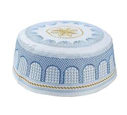 KRUIHAN Muslimischer Hut Islam Gebet Kopfbedeckung - Männlich Türkisch Arabien HUI Ramadan Stickerei Cap (Blau/58cm) von KRUIHAN