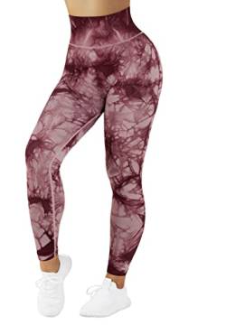 KRUPTI Frauen Yoga Leggings Fitness Sport Strumpfhosen Nahtlose Scrunch Butt Legging Hohe Taille Sportbekleidung Tie Dye Workout Strumpfhosen Gym Hose Laufhose Wein Tie Dye 57 L von KRUPTI