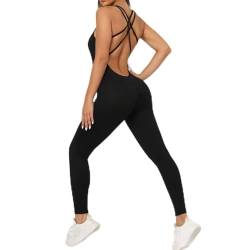 KRUPTI Yoga-Leggings für Damen eng anliegende Trainingsanzüge Sport-Overall rückenfrei Fitnesshose schlanke Laufstrumpfhose Übung Workout Sporthose schwarz S von KRUPTI