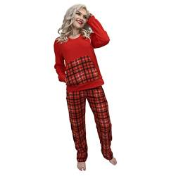 KRUXADER Damen-Pyjama-Set, warm, Fleece, Größe 36-52, Carme Burgunderrot, 38 von KRUXADER